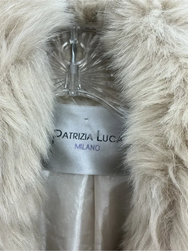 Patrizia Luca Cream Faux Fur Shawl-Collar Belted Jacket 883 - Image 3
