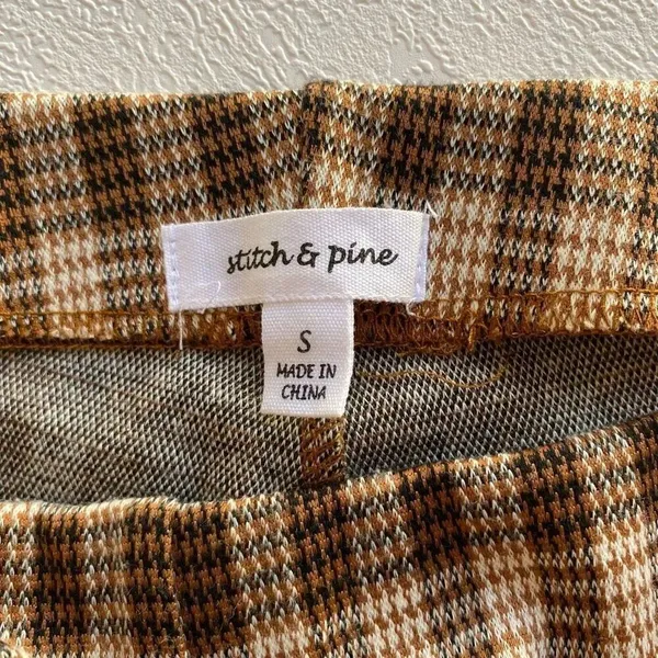 Stitch & Pine Brown Plaid Flare Pants Women’s Small Retro Stretch - Image 3