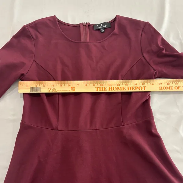 Lulus Burgundy Scalloped Hem Skater Dress XL 3/4 Sleeve Fit Flare - Image 5
