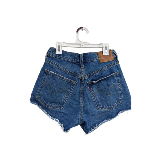 Levis 501 High Rise Distressed Denim Shorts Medium Wash Blue Size 25 Button Fly - Image 2