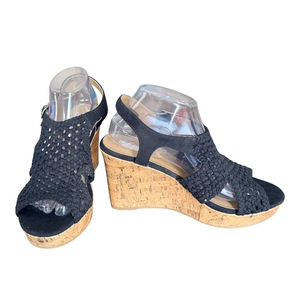 SO‎ Taffy Black Woven Braided Cork Wedge Sandals Women's Size 10 M 214784 - Image 2