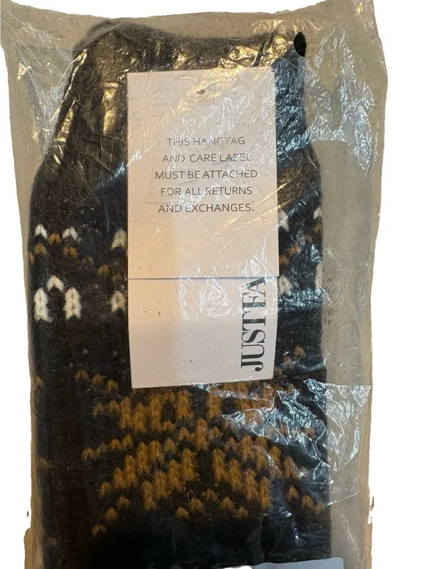 (A2) JustFab Fairisle Mittens Black Brown White Knit Winter Gloves One Size NWT - Image 4