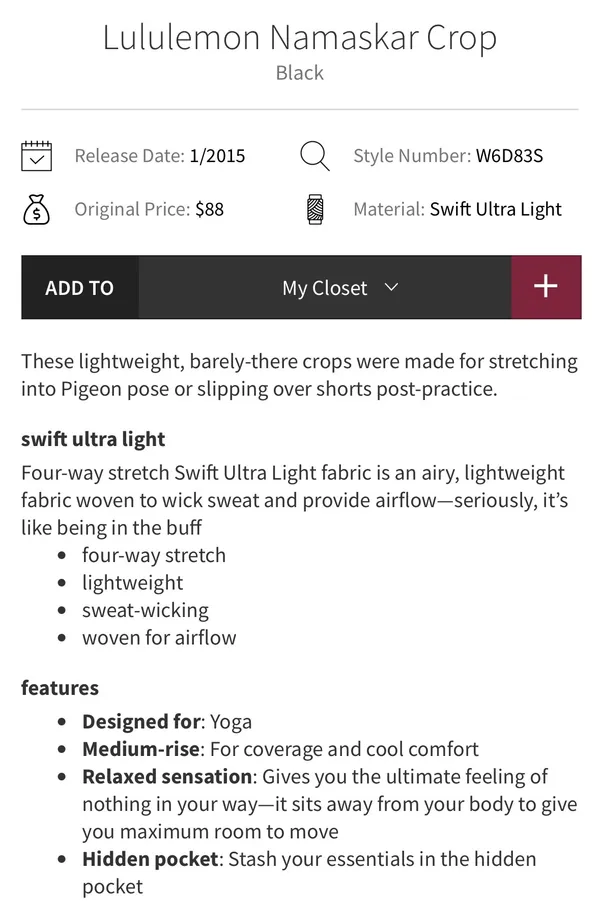 Lululemon Namaskar Crop Black 4 - Image 8