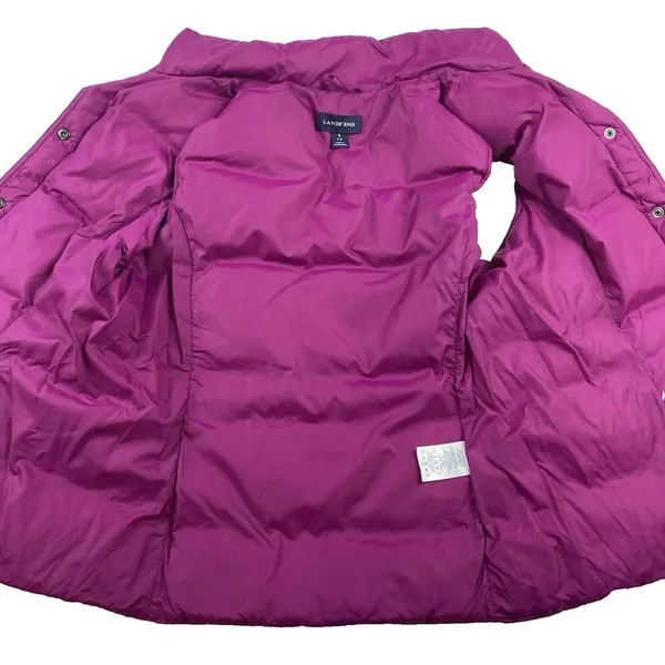 Lands' End Women's Down Puffer Vest Size Small Pockets Snap Front Pink Outdoor‎ - Image 2