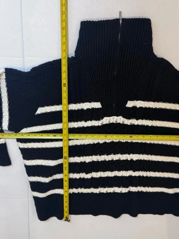 La Ligne x Target Sweater 4X Navy White Cable Knit Quarter Zip Plus Size Coastal - Image 13
