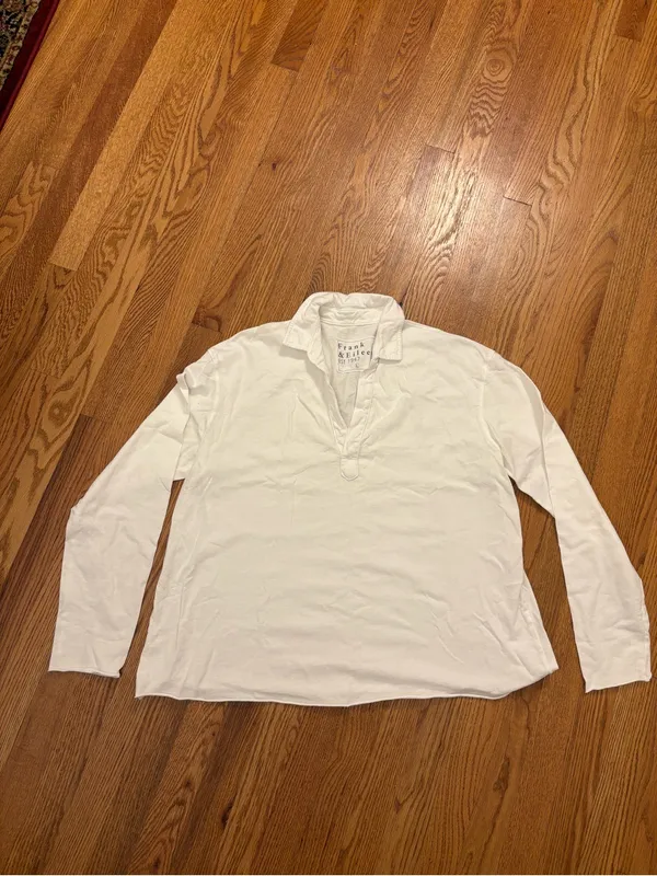 Frank & Eileen Popover Henley Crisp White Cotton | L | Designer Preppy - Image 4