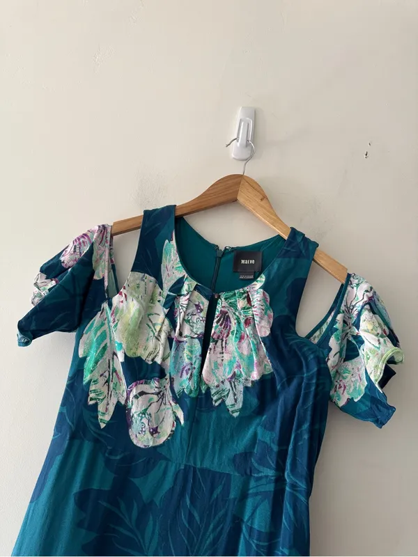 Maeve Anthropologie Elia Open‎ Shoulder Teal Floral Dress - Image 4
