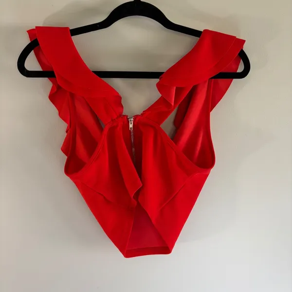 Red Ruffle V Neck Sleeveless Crop Top Back Zip‎ XS Whimsygoth Chic Club Attire - Image 5