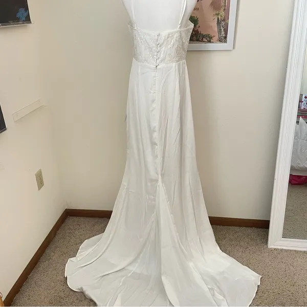 Lulus Elevated Glamour White Satin Sequin Bustier Mermaid Maxi Wedding Dress - Image 9