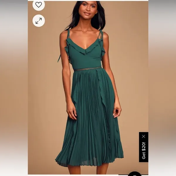 Lulu's Never‎ A Dull Moment Emerald Green Tie-Strap Pleated Midi Dress - Image 3