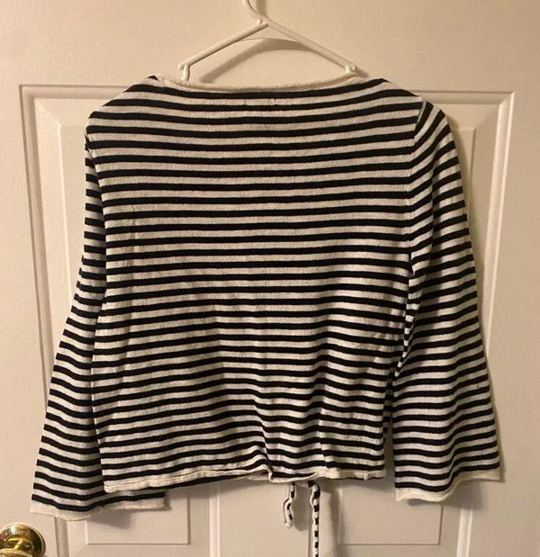 J. Crew Striped Flare Sleeve tie front sweater size small - Image 2