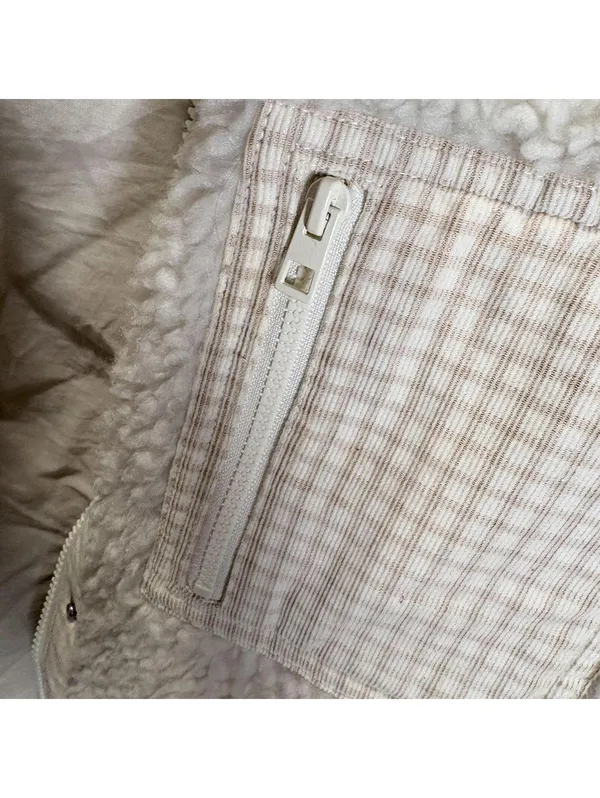 Madewell Cream Sherpa Zip-Up Jacket with Gingham Pockets, Size S - Image 2