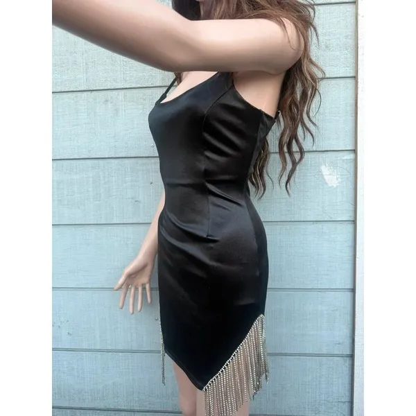 Women’s better be black stain mini dress with rhinestones size small - Image 6