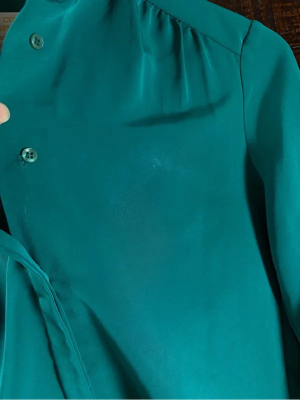 Vintage Pendleton Emerald Green Long-Sleeve Button-Front Blouse - Image 4