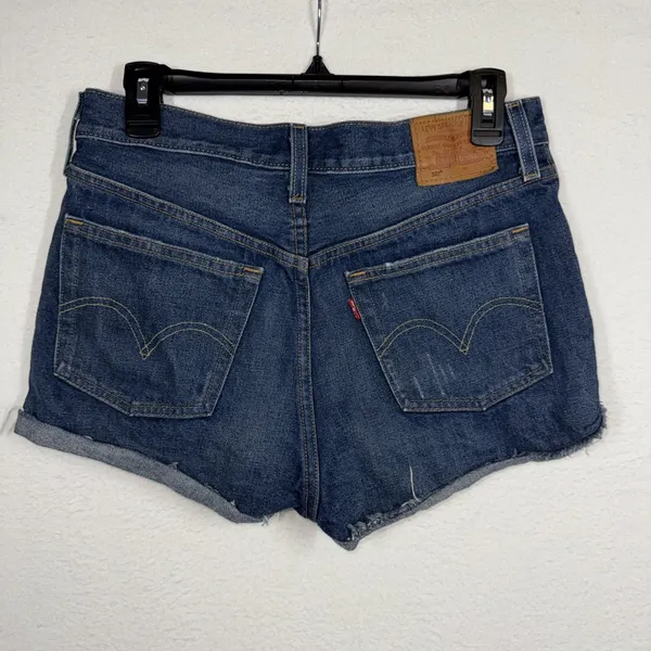 Levis 501 Premium Shorts Womens 28 Blue High Rise Distressed Cutoff Denim - Image 6