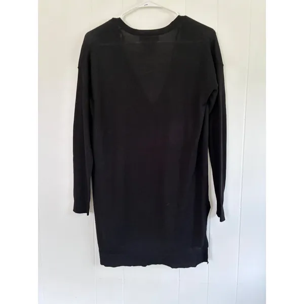 Tahari Black Extrafine Merino Wool V-Neck Tunic Sweater Womens Small Side Slit - Image 2