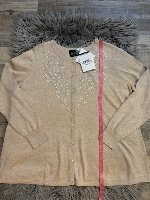 NWT Bob Mackie Wearable Art scroll design cardigan sweater pearl and crystal L - Image 8