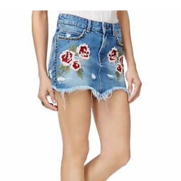 Free People Floral Embroidered Denim Mini Skirt - Image 23