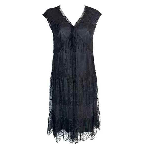 Garnet‎ Hill Babydoll Dress S Sheer Lace Overlay Bow Tie Whimsigoth Dark Fairy - Image 3