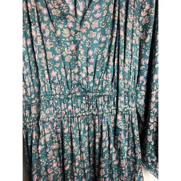 Anthropologie Current Air Tiered Green and Pink Floral Mini Dress Sz. S - Image 6