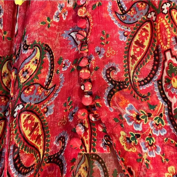 Sunrise by The Kooples Reef Paisley Print‎ Silk Chiffon Mini Dress Pink Size 2 - Image 10