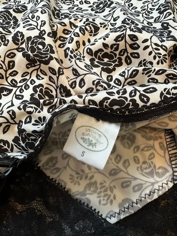 Laura Ashley Babydoll Cami Top White & Black Floral Summer Boho Y2K Size Small - Image 3