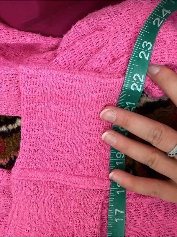 Free People Hot Pink V-Neck Lace Trim Lightweight Sweater - Image 7