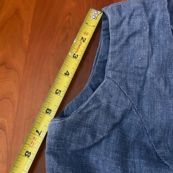 Vintage 70s blue button up vest red trim front pockets Handmade Small - Image 7