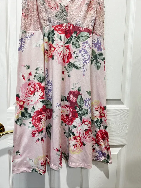 Flora Nikrooz Chemise Slip Nightgown Pajama Dress Size XL Pink Floral Lace - Image 7