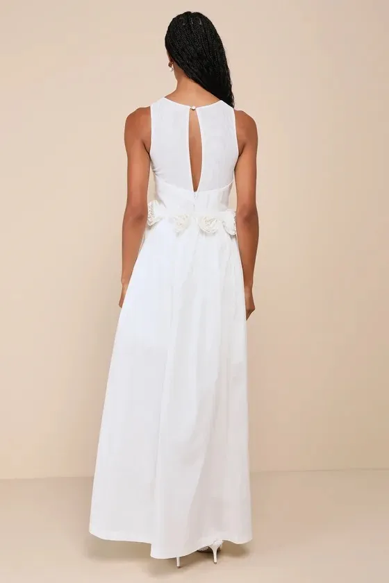  Lulus Flourish White Rosette Train Mini Dress - Image 2