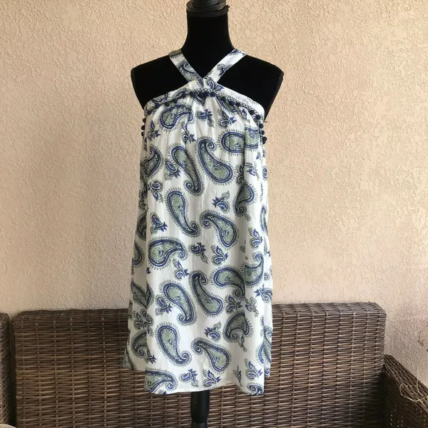 Skies Are Blue Pom Pom Paisley Halter Dress NEW NWT‎ White Size Small - Image 2