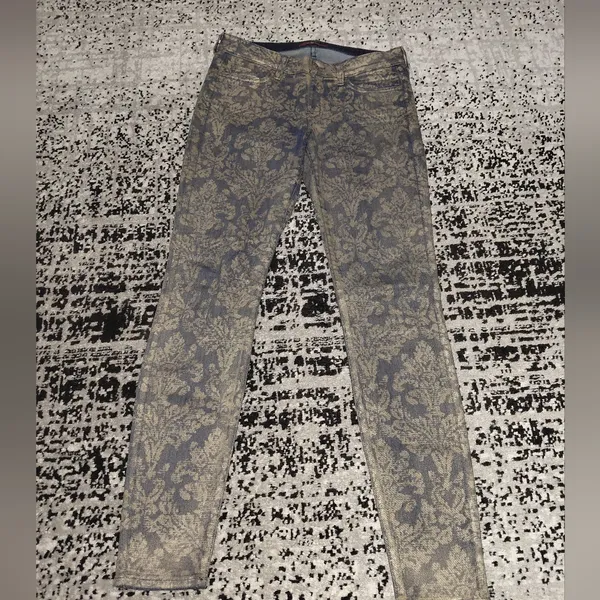 7 For All Mankind Size 29 Floral Metallic Brocade Textured Denim Jeans - Image 7
