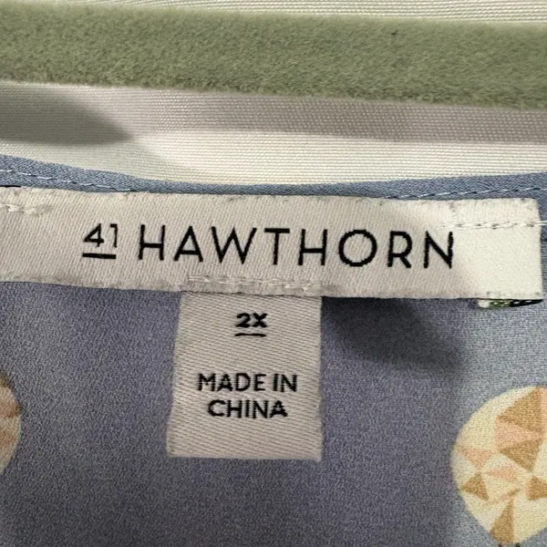 41 Hawthorn Top 2X Cute Blue Silky Hot Air Balloon Print Shirt Blouse Tie Sleeve - Image 4