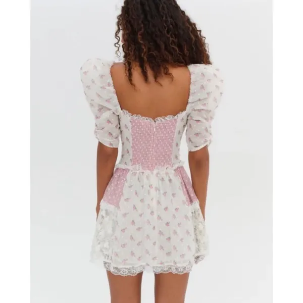 NWT!!‎ FOR LOVE & LEMONS Francine Floral Patchwork Mini Dress Lace Coquette XS - Image 9