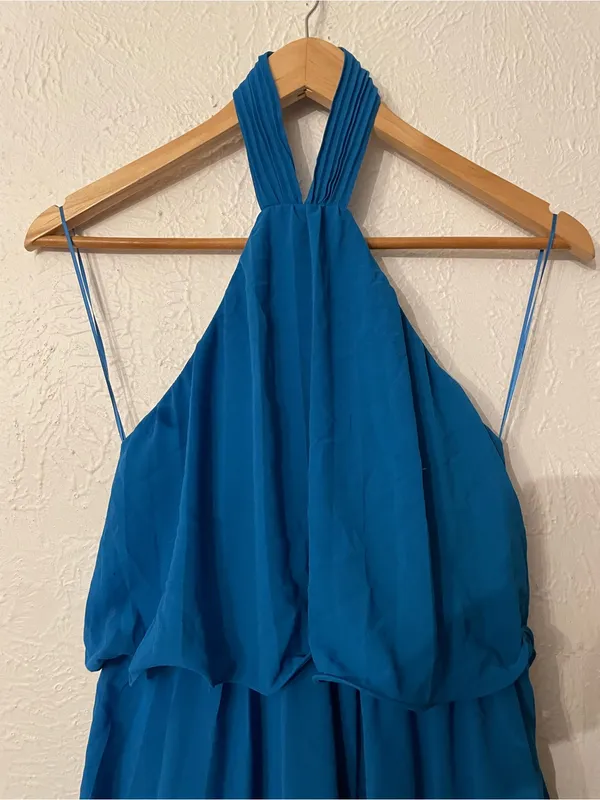 One33 Social Gown Asymmetrical Halter Tiered Maxi Dress Blue Size 0 - Image 6
