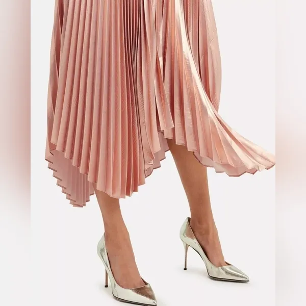 A.L.C. Pink Rose Gold Aurora Pleated One Shoulder Midi Dress - Image 3