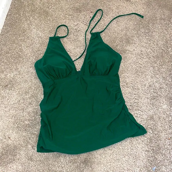 Yonique emerald green tank swim top open back size L - Image 2