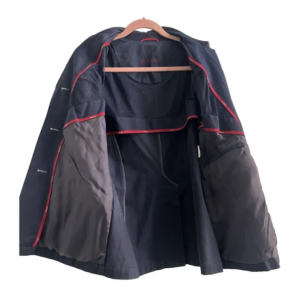 Bianca Studio Navy Blazer Trench Coat Cotton White Buttons Size 6 - Image 4