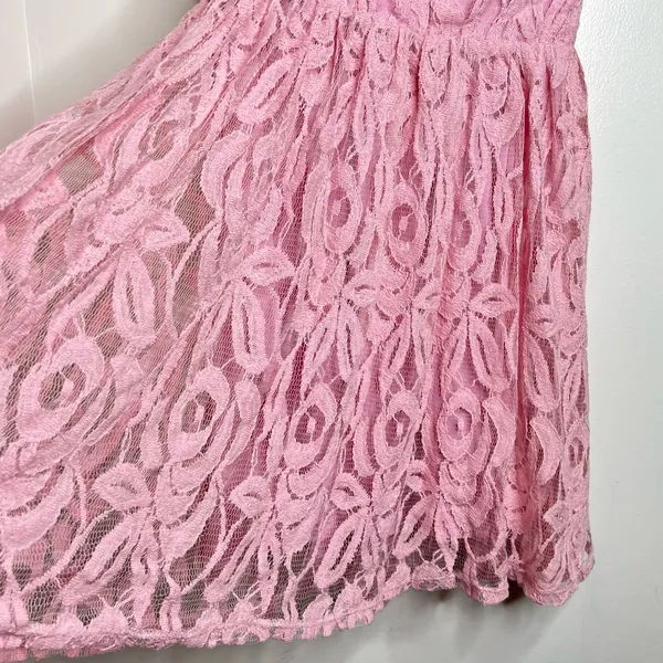 Nymphe Light Pink Strapless Mini Dress Size Medium Juniors? Lace Overlay flirty - Image 3
