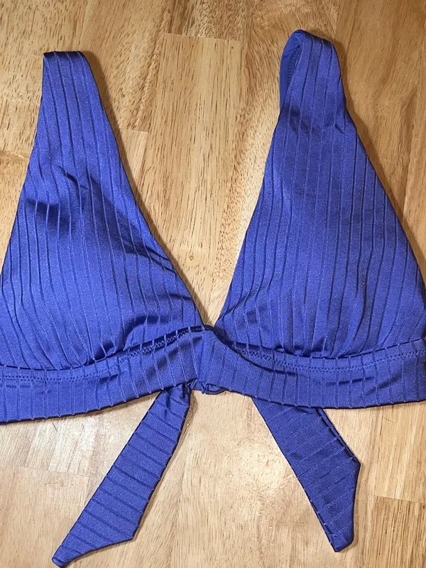 Large Aerie Women’s Blue Rib Triangle Tie Back Bikini Top BNWTS $34.95 - Image 7