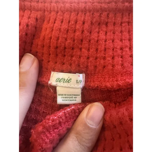 Aerie Red Waffle Knit Lounge Pajama Pants Cozy Holiday Jogger Leggings - Image 2