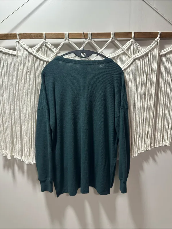 Old Navy Dark Green Waffle Henley Pullover - Image 2