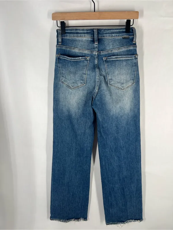 Risen Jeans High Rise Ripped Wide Leg Jeans Distressed Raw Hem Size 1/25 - Image 8