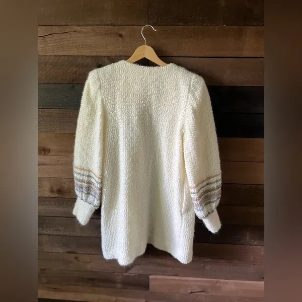 Vintage 70s AJ Seattle Mohair Blend Longline Cream Cardigan Made in USA Small - Image 8