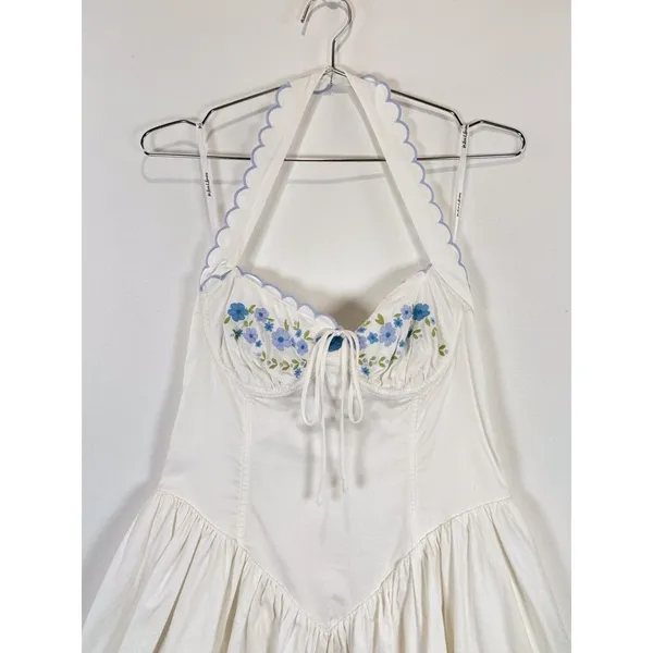 For Love & Lemons Mini Dress White Tea Time Poplin Bustier Basque Waist Medium - Image 8