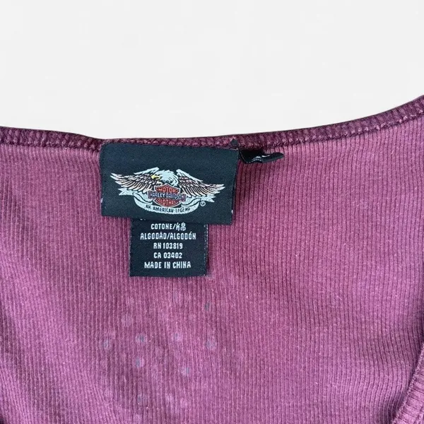 2000s Harley-Davidson Burgundy Ribbed Tank Top Studded‎ Rhinestone Logo Y2K - Image 2