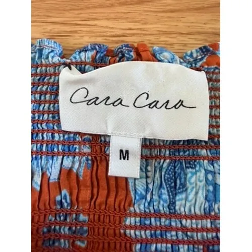 Cara Cara Jazzy Floral Smocked Maxi Dress Puff Sleeve Orange Blue Size Medium - Image 4