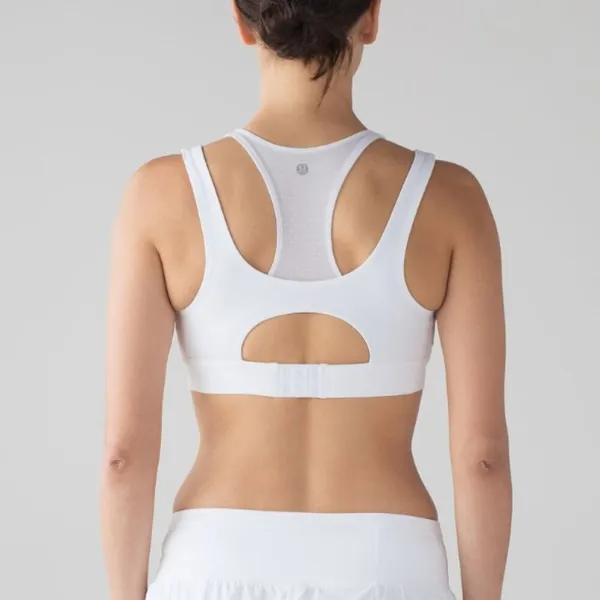 Lululemon Women's Size 8 Glide and Stride Bra Light Gray Mauve Mesh Polka Dots - Image 10