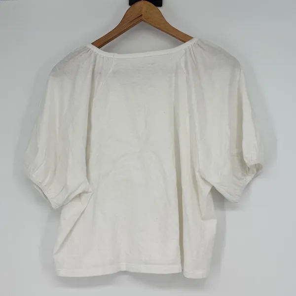 Aerie White Gathered‎ Sleeve Crew Neck T Shirt Top M Cropped Boxy Cottage Tee - Image 2