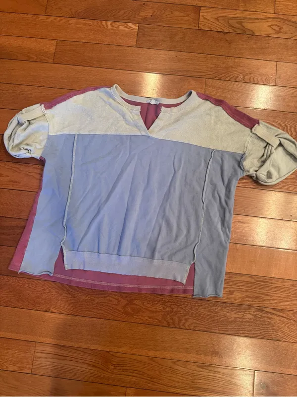 Easel Pastel Colorblock Raw Hem Short Sleeve Top - Medium - Image 2